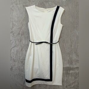 Calvin Klein White and Cream Asymmetrical Sheath‎ Dress